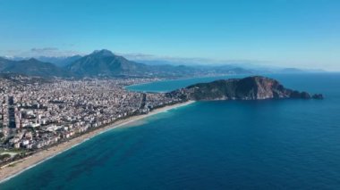 Drone over the most colorful sea in Alanya aerial view 4 K