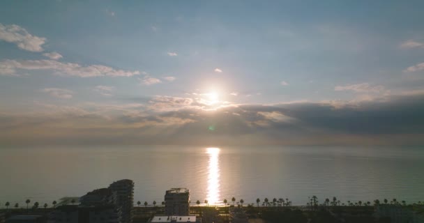 Sunset Sea Flew Away Drone Sun — Αρχείο Βίντεο