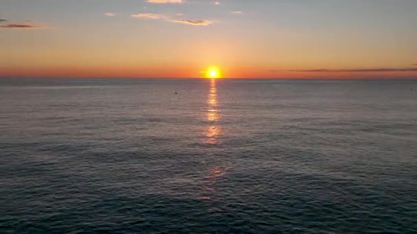 Sunset Sea Flew Away Drone Sun — Stockvideo