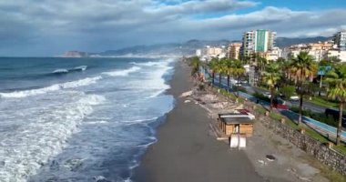 Storm at sea filmed on a drone in the sunset