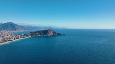Drone over the most colorful sea in Alanya aerial view 4 K