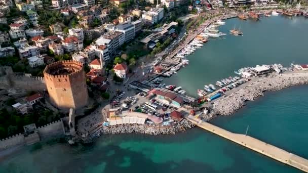 Alanya Castle Alanya Kalesi Aerial View Mountain City Turkey — Wideo stockowe