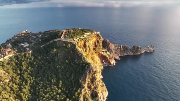 Alanya Castle Alanya Kalesi Aerial View Mountain City Turkey — Stock videók