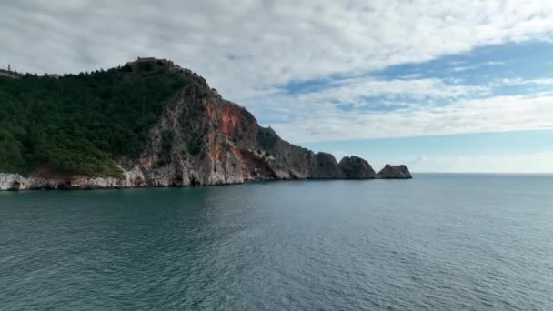 Alanya Castle Alanya Kalesi Aerial View Mountain City Turkey — Stockvideo