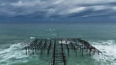 Storm at sea filmed on a drone in the sunset