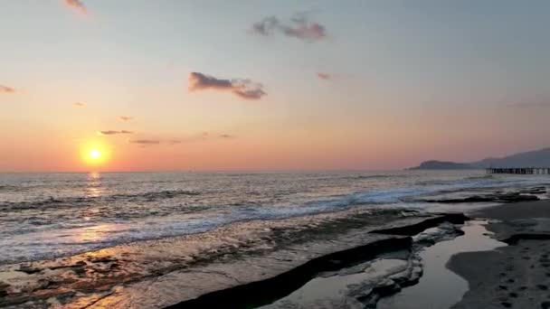 Sea Filmed Drone Sunset — Vídeos de Stock