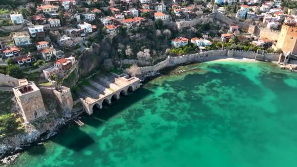 Alanya Castle Alanya Kalesi Aerial View Mountain City Turkey — Video Stock