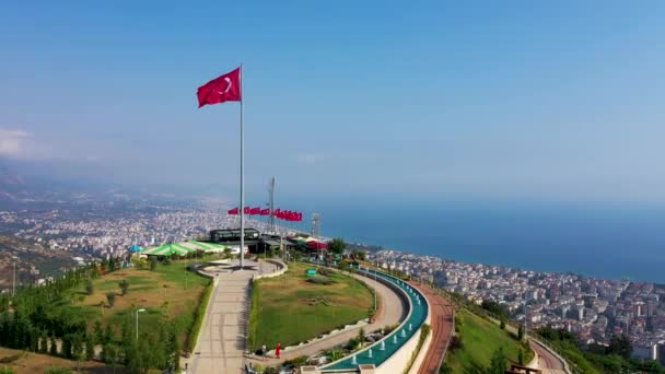 Turkisk Flagga Parken Alanya — Stockvideo