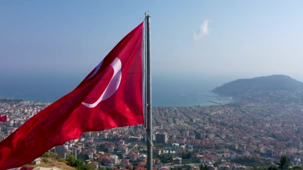 Turkse Vlag Het Park Van Alanya — Stockvideo