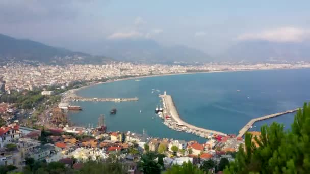 Alanya Castle Alanya Kalesi Aerial View Mountain City Turkey — Stockvideo