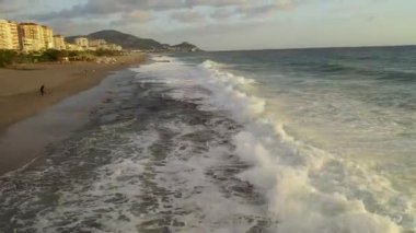 Storm at sea filmed on a drone in the sunset