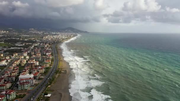 Storm Sea Filmed Drone Sunset — Αρχείο Βίντεο