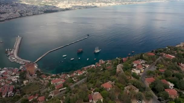 Alanya Castle Alanya Kalesi Aerial View Mountain City Turkey — Stok video