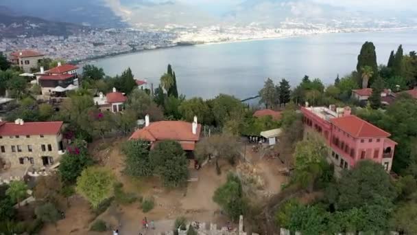 Alanya Castle Alanya Kalesi Aerial View Mountain City Turkey — Stok video