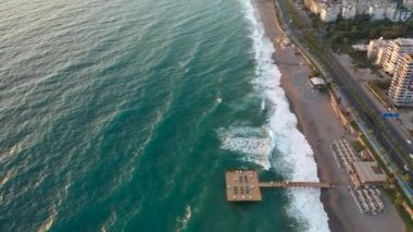 Storm at sea filmed on a drone in the sunset
