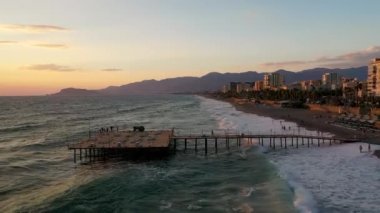 Storm at sea filmed on a drone in the sunset