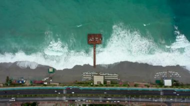 Storm at sea filmed on a drone in the sunset