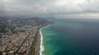Storm at sea filmed on a drone in the sunset
