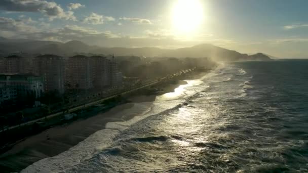 Storm Sea Filmed Drone Sunset — стоковое видео