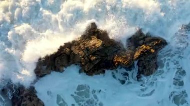 Storm at sea filmed on a drone in the sunset