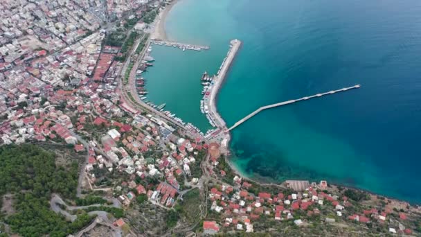 Alanya Castle Alanya Kalesi Aerial View Mountain City Turkey — Stockvideo