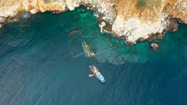 Loď Potopila Bouři Natočené Dronu — Stock video