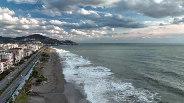 Sea Filmed Drone Sunset — Vídeo de stock