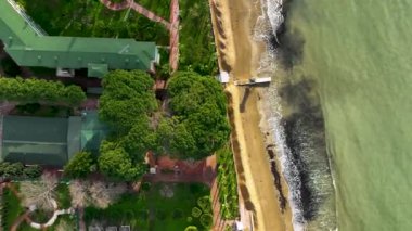 sea filmed on a drone in the sunset