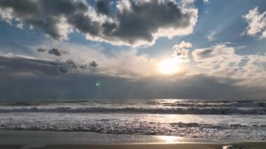 sea filmed on a drone in the sunset