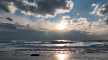 sea filmed on a drone in the sunset