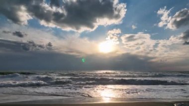 sea filmed on a drone in the sunset