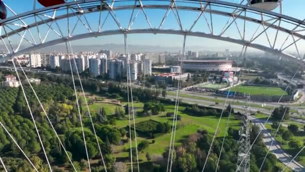 Ferris Wiel Antalya Turkije Luchtfoto View — Stockvideo