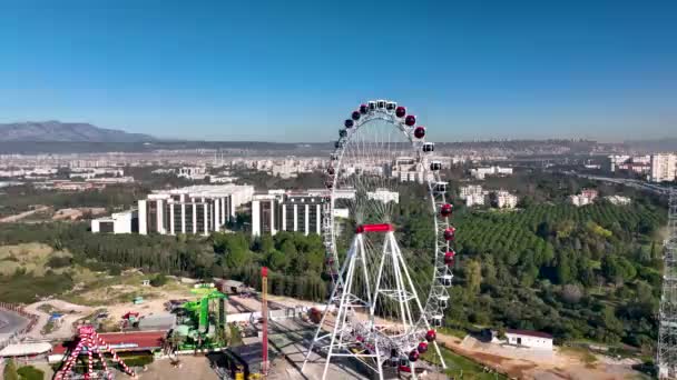 Ferris Wheel Antalya Turkey Aerial View — Αρχείο Βίντεο