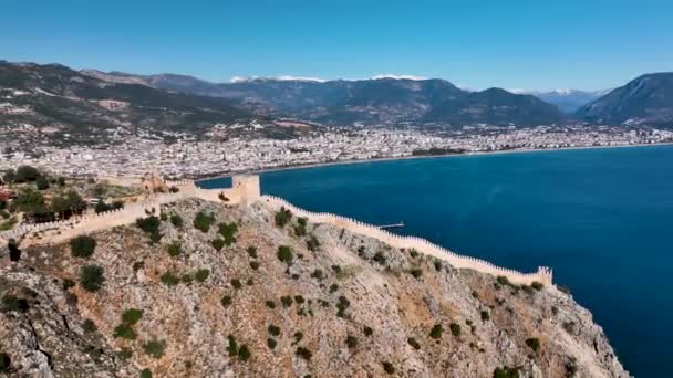 Alanya Castle Alanya Kalesi Aerial View Mountain City Turkey — ストック動画