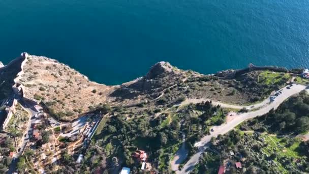 Alanya Castle Alanya Kalesi Aerial View Mountain City Turkey — стокове відео