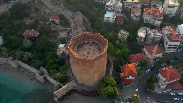 Alanya Castle Alanya Kalesi Aerial View Mountain City Turkey — Vídeo de stock