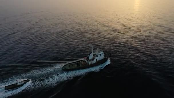 Fartyget Bogserbåt Segel Till Hamn Antenn Undersökning Turkiet Alanya — Stockvideo