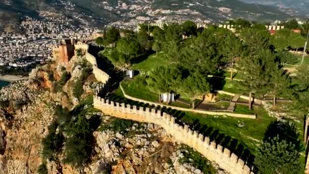 Alanya Castle Alanya Kalesi Aerial View Mountain City Turkey — 图库视频影像