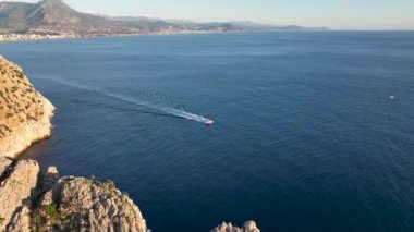 sea filmed on a drone in the sunset