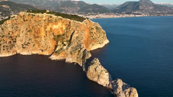 Alanya Castle Alanya Kalesi Aerial View Mountain City Turkey — ストック動画