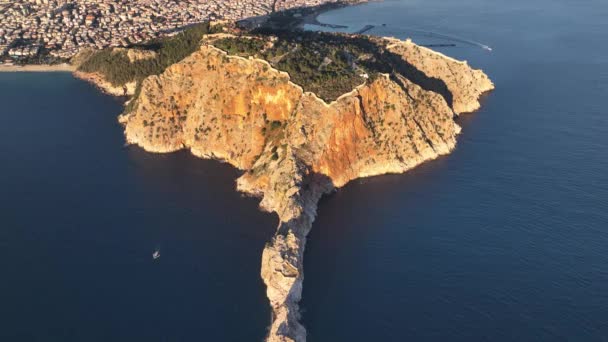 Alanya Castle Alanya Kalesi Aerial View Mountain City Turkey — 图库视频影像