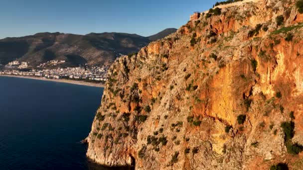 Alanya Castle Alanya Kalesi Aerial View Mountain City Turkey — 비디오