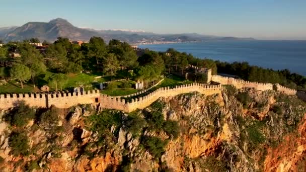 Alanya Castle Alanya Kalesi Aerial View Mountain City Turkey — Video