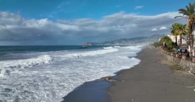 Storm at sea filmed on a drone in the sunset