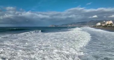 Storm at sea filmed on a drone in the sunset