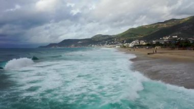 Storm at sea filmed on a drone in the sunset