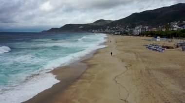 Storm at sea filmed on a drone in the sunset