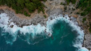 Storm at sea filmed on a drone in the sunset