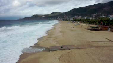 Storm at sea filmed on a drone in the sunset