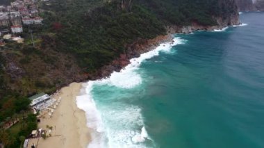 Storm at sea filmed on a drone in the sunset